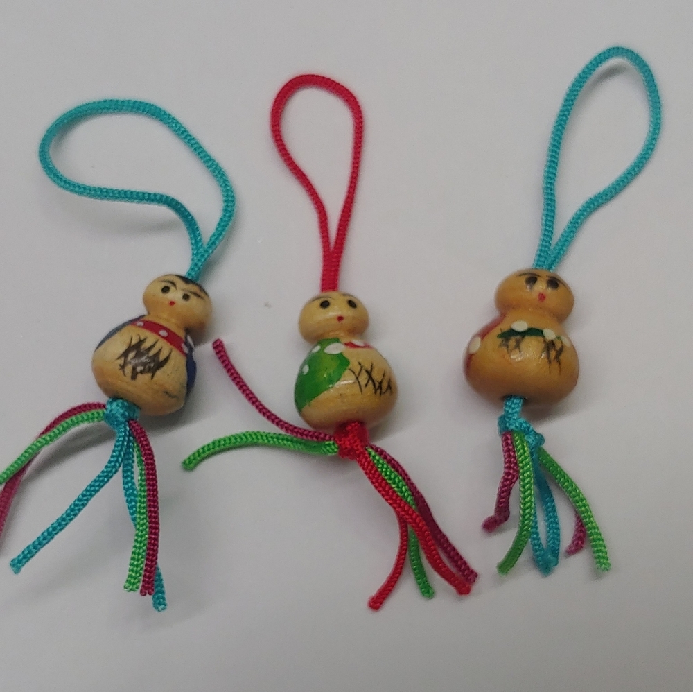 RARE Vintage Wooden Chinese Lucky 'Doll' Charms